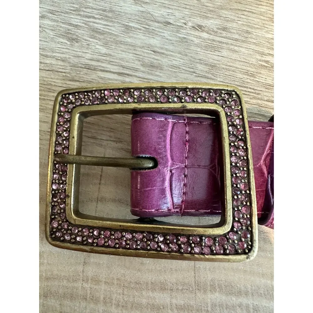 Women's Pink Alligator Embossed Leather Crystal Buckle Belt L